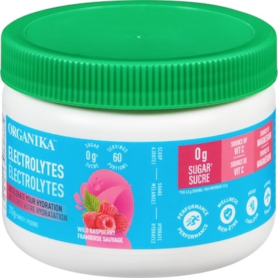 Organika Électrolytes poudre framboise sauvage 210 g, 27,14 $/100g