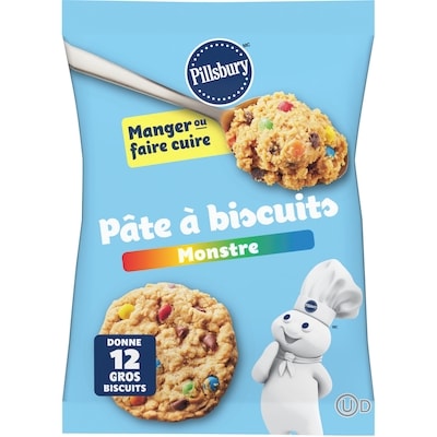 Pillsbury Monster Pâte à Biscuits Avec Morceaux De Bonbons, Beurre de Cacahuète et Pépites de Chocolat, Prête à Cuire, 12 ct 454 g, 0,83 $/100g