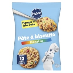 Pillsbury Monster Pâte à Biscuits Avec Morceaux De Bonbons, Beurre de Cacahuète et Pépites de Chocolat, Prête à Cuire, 12 ct 454 g, 0,88 $/100g