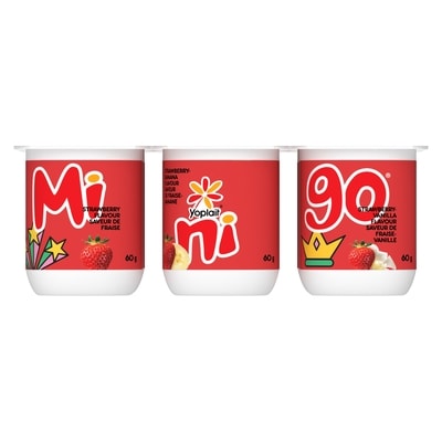 Yoplait Minigo Duo yogourt 2 % saveurs variées,Fraise/ Fraise-Banane/ Fraise-Vanille Saveur De,6ct 6x60.0 g, 1,05 $/100g