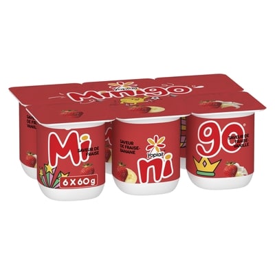 Yoplait Minigo Duo yogourt 2 % saveurs variées,Fraise/ Fraise-Banane/ Fraise-Vanille Saveur De,6ct 6x60.0 g, 1,61 $/100g