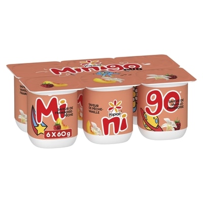Yoplait Duo Minigo 2 % saveurs variées , Framboise-Peche/ Peche-Vanille/ Vanille-Framboise Saveur De, 6ct 6x60.0 g, 1,11 $/100g