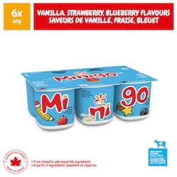 Yoplait 2% Minigo Duo Variety Pack, Strawberry/Vanilla/Blueberry Flavour,6ct 6x60.0 g, $1.25/100g