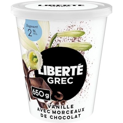 Liberté Yogourt Grec Stracciatella 2%,Vanille Et Copeaux De Chocolat, Riche En Protéinee 650 g, 1,23 $/100g