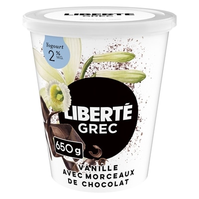 Liberté Yogourt Grec Stracciatella 2%,Vanille Et Copeaux De Chocolat, Riche En Protéinee 650 g, 1,08 $/100g