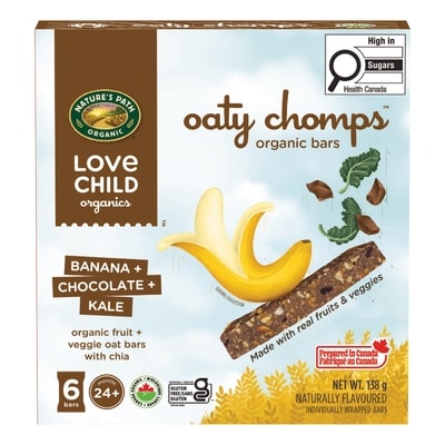 Love Child Organics Barres collation banane + chou frisé au chocolat Oaty Chomps 138 g, 3,98 $/100g