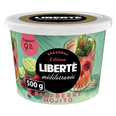 Liberté Yogourt Méditerranée 9 % Édition saisonnière Framboise Mojito 500 g, 0,80 $/100g