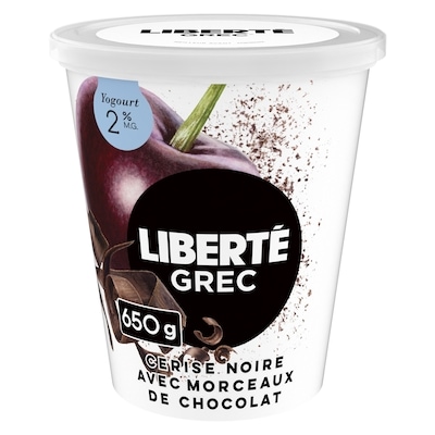 Liberté Yogourt Grec Stracciatella 2%, Cerise Aux Copeaux De Chocolat, Riche En Protéines 650 g, 1,15 $/100g