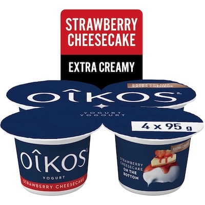Oikos Strawberry Cheesecake Extra-creamy Yogurt, 4x95g 380 g, $1.31/100g