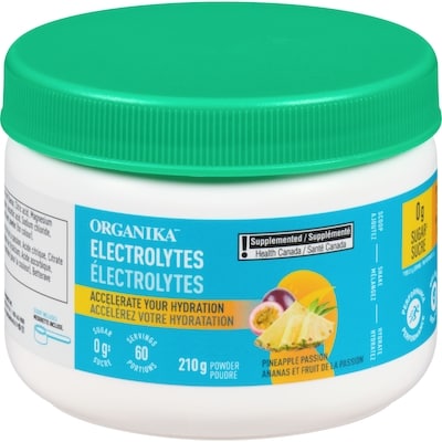Organika Électrolytes poudre ananas et fruit de la passion 210 g, 27,14 $/100g