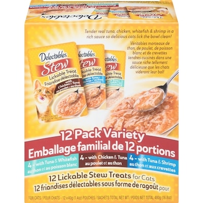 Hartz Lickable Stew Treats For Cats Pack Variety 12x40.0 g, $3.33/100g