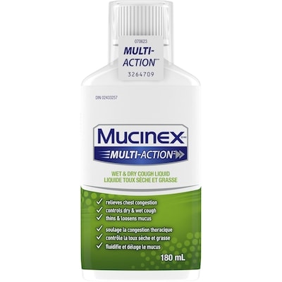 Mucinex MULTI-ACTION™ Wet & Dry Cough Liquid 180 ml, $9.72/100ml