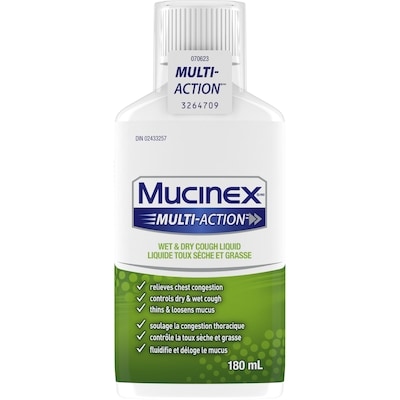 Mucinex MULTI-ACTION™ Liquide contre la toux humide et sèche 180 ml, 9,72 $/100ml