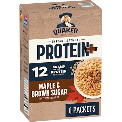 Quaker Protein+ Instant Oatmeal, Maple & Brown Sugar Flavour, 6 packets 360 g, $2.22/100g