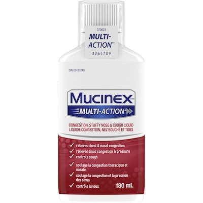 Mucinex MULTI-ACTION™ Liquide pour congestion, nez bouché et toux 180 ml, 9,72 $/100ml