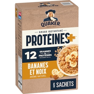 Quaker Protéines+ gruau instantané saveur Bananes et noix, 6 sachets 366 g, 2,18 $/100g