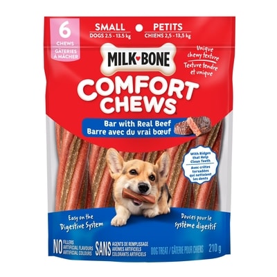 Milk-Bone Comfort Chews Gâteries pour Chiens Petites Barre avec Bœuf 6 Gâteries à Mâcher 210 g, 4,76 $/100g