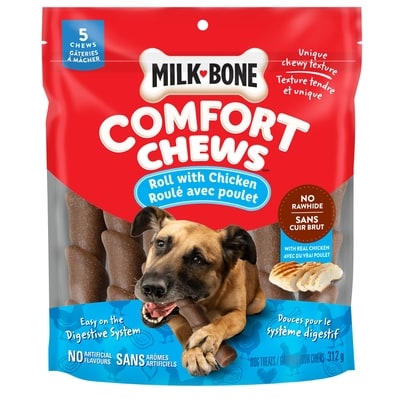 Milk-Bone Comfort Chews Gâteries pour Chiens Roulé avec Poulet 5 Gâteries à Mâcher 312 g, 3,21 $/100g