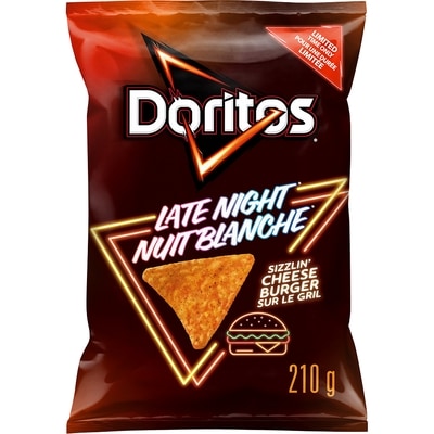Doritos Nuit blanche chips tortilla aromatisées Cheeseburger sur le gril 210 g, 2,14 $/100g