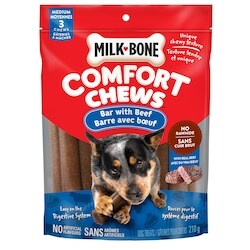 Milk-Bone Comfort Chews Gâteries pour Chiens Moyennes Barre avec Bœuf 3 Gâteries à Mâcher 210 g, 4,76 $/100g