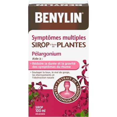 Benylin Sirop à base de plantes, Symptômes multiples, pélargonium 100 ml, 9,00 $/100ml