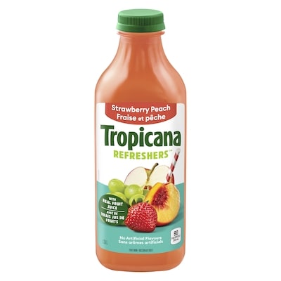 Tropicana Fraise et pêche Refreshers 1.36 l, 0,37 $/100ml