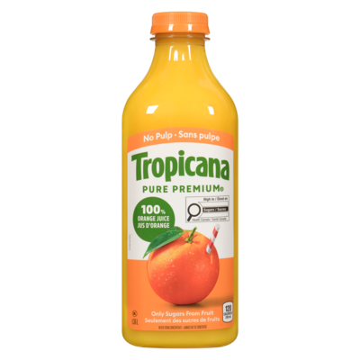 Tropicana Orange Juice, No Pulp 1.36 l, $0.46/100ml