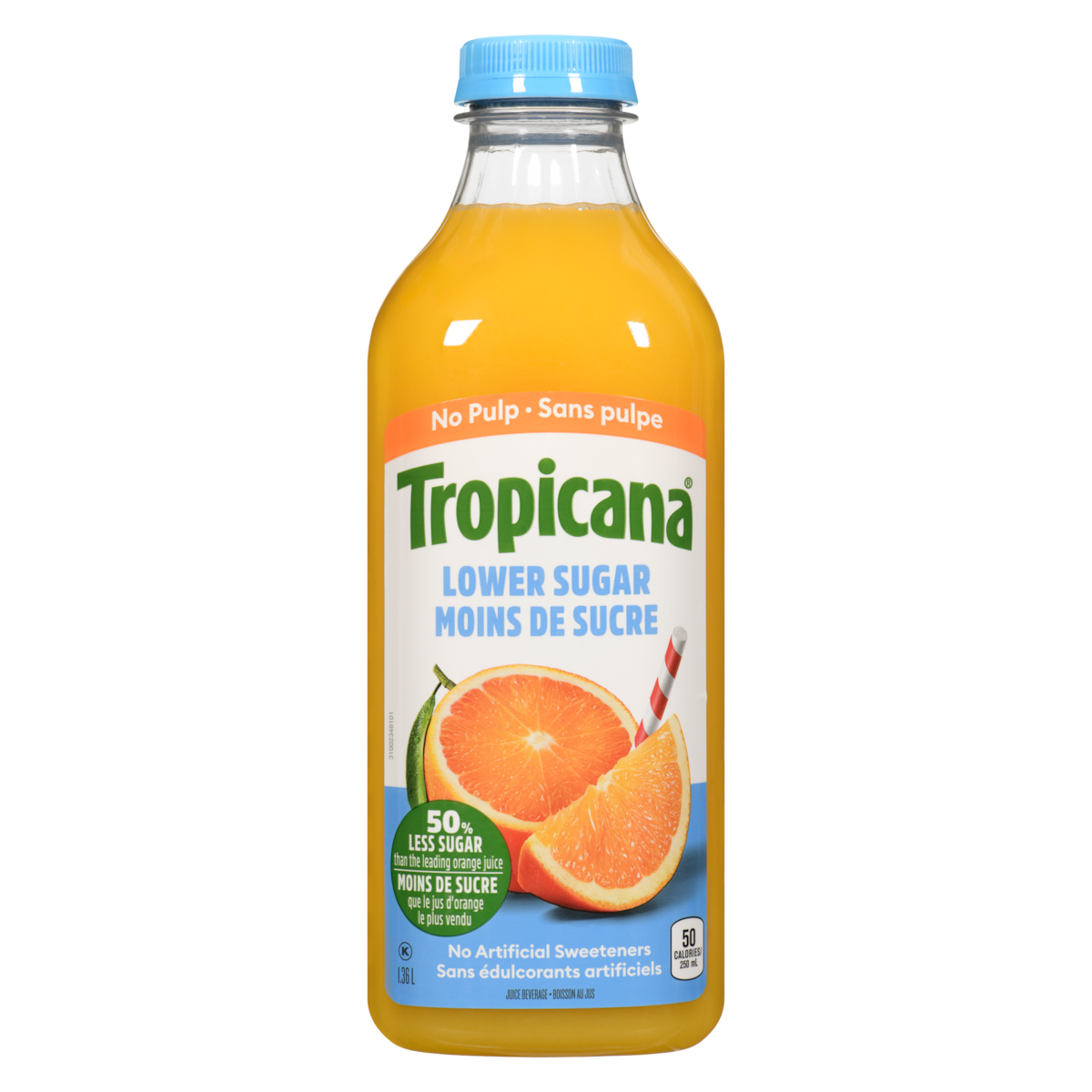 Tropicana Orange Juice Lower Sugar, No Pulp