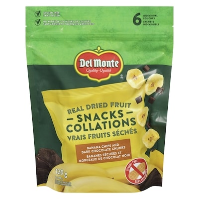 Del Monte Collations bananes séchées et morceaux de chocolat noir 120 g, 4,41 $/100g