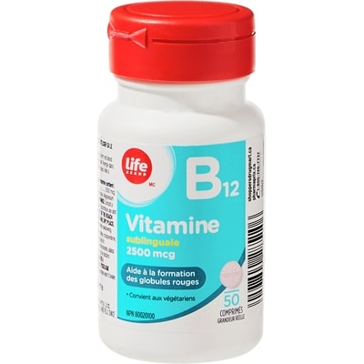 Vitamine B12 sublinguale à 2 500 mcg, 50 comprimés