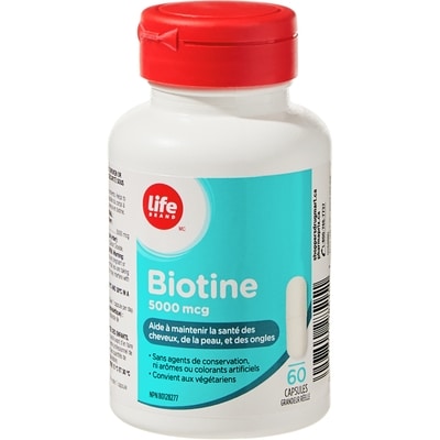 Biotine à 5&nbsp;000&nbsp;mcg, 60&nbsp;capsules