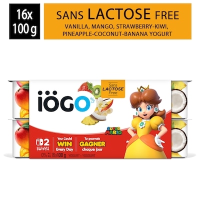 IOGO Strawberry-Kiwi Mango Coconut-Pineapple-Banana Vanilla Lactose-Free Yogurt Cups 0% 1.6 kg, $0.62/100g