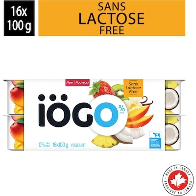 IÖGO Pots De Yogourt 0 % Sans Lactose Fraise-Kiwi Mangue Noix De Coco-Ananas-Banane Vanille 1.6 kg, 0,44 $/100g