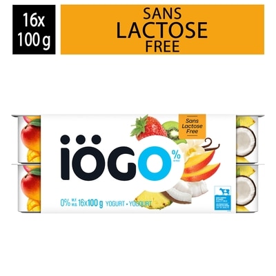 IÖGO Yogourt 0 % sans lactose fraise-kiwi mangue noix de coco-ananas-banane vanille 1.6 kg, 0,44 $/100g