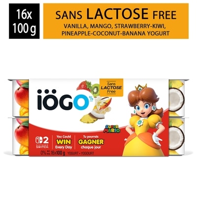 IÖGO Yogourt 0 % sans lactose fraise-kiwi mangue noix de coco-ananas-banane vanille 1.6 kg, 0,46 $/100g