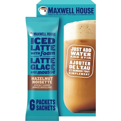 Maxwell House Mélange Instantané Pour Café Latte Glacé Aux Noisettes Avec Mousse, 6 Sachets 165 g, 6,05 $/100g