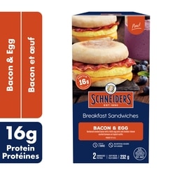 Schneiders Bacon & Egg Breakfast Sandwiches, 2 per pack 232 g, $3.66/100g
