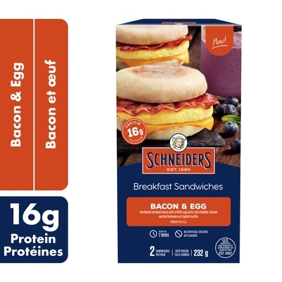Schneiders Sandwichs déjeuner Bacon et œuf, 2 par paquet 232 g, 3,44 $/100g