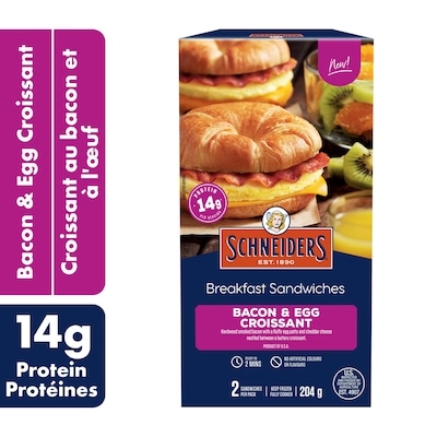 Schneiders Bacon & Egg Croissant Breakfast Sandwiches, 2 per pack 204 g, $3.19/100g