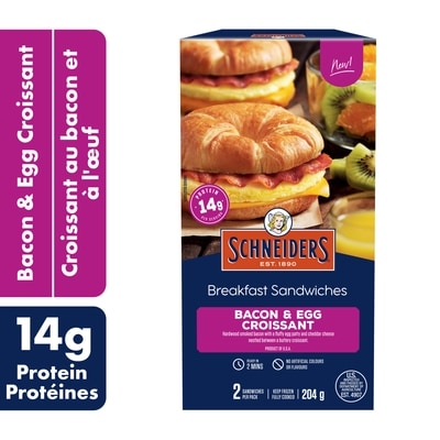 Schneiders Sandwichs déjeuner Croissant au bacon et à lœuf, 2 par paquet 204 g, 4,16 $/100g