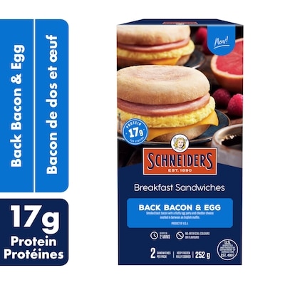 Schneiders Back Bacon & Egg Breakfast Sandwiches, 2 per pack 252 g, $2.58/100g