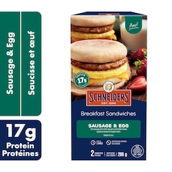 Schneiders Sandwichs déjeuner Saucisse et œuf, 2 par paquet 288 g, 2,08 $/100g