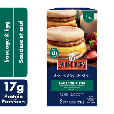 Schneiders Sandwichs déjeuner Saucisse et œuf, 2 par paquet 288 g, 2,26 $/100g