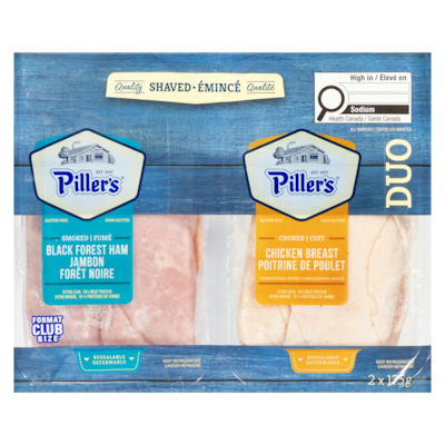 Piller’s Jambon forêt noire fumé poitrine de poulet cuit format club duo 350 g, 3,14 $/100g