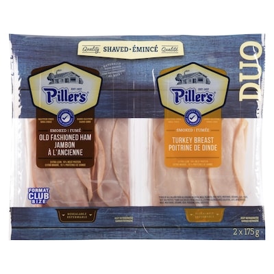 Pillers Smoked Old Fashioned Ham Smoked Turkey Breast Duo Club Size 350 g, $2.85/100g