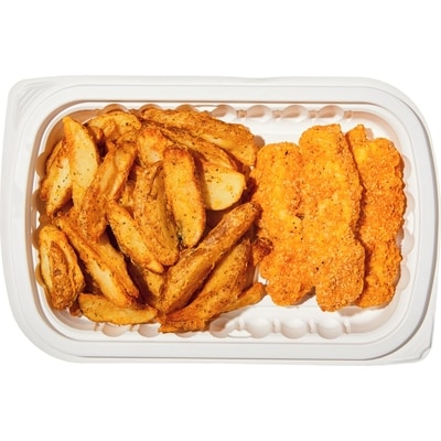 null 3-Piece Chicken Strips with Potato Wedges 323 g, $1.86/100g