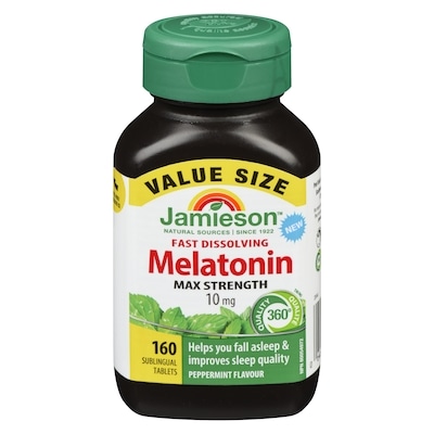 Jamieson Fast Dissolving Melatonin Max Strength 10 Mg Peppermint Flavour Value Size 160 ea, $0.17/1ea