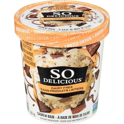 So Delicious Non-Dairy Frozen Dessert Peanut Butter Brownie Cashew Base Limited Edition 500 ml, $1.85/100ml