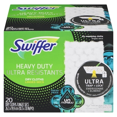 Swiffer Recharges de linges secs multi-surfaces ultra résistants pour balai pour balayer et nettoyer les planchers, parfum Frais Unstopables, 20 unités 20 ea, 0,50 $/1ch