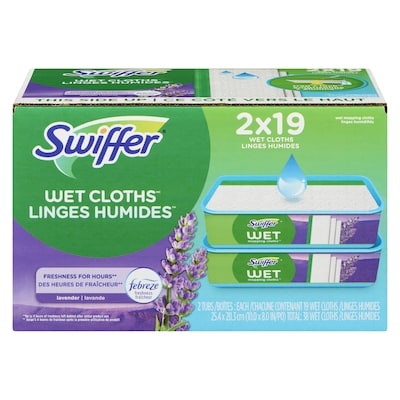 Swiffer Sweeper Wet Mopping Cloth Refills for Floor Mopping and Cleaning, Multi-Surface Floor Cleaner with Freshness, Lavender Scent, 19 count 38 ea, $0.53/1ea